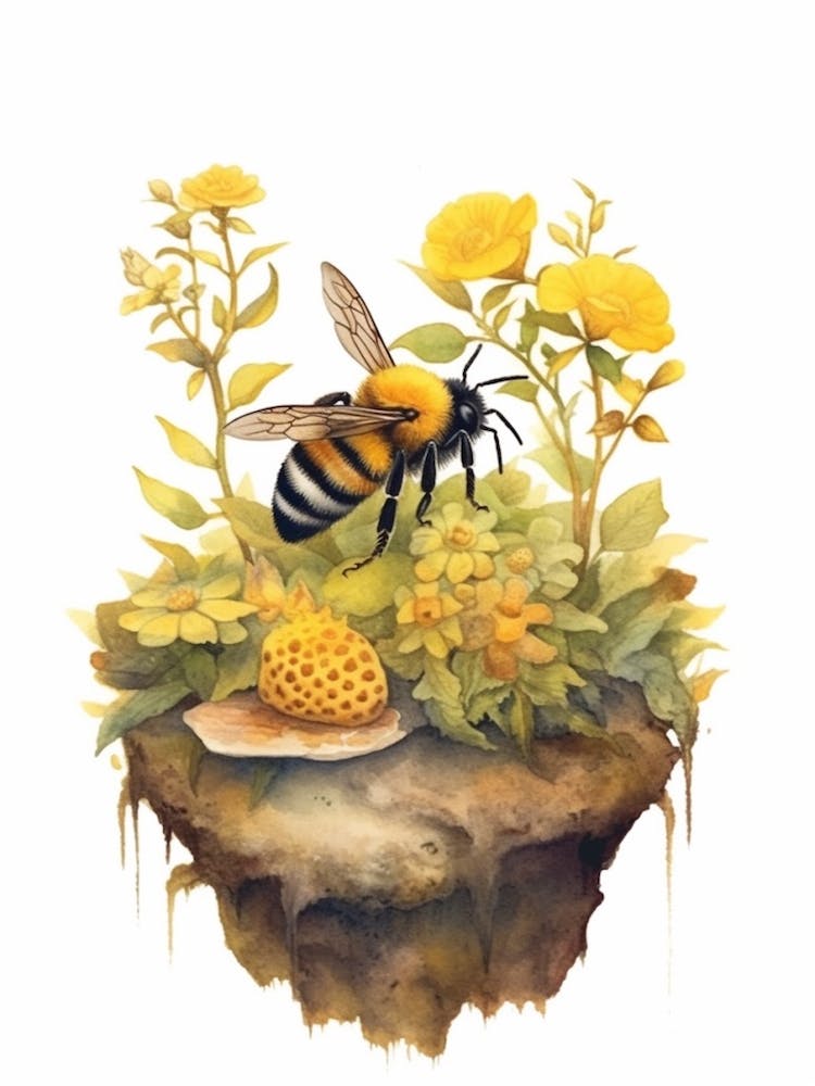 Southern Plains Bumble Bee Beehive Watercolour Illustration 1