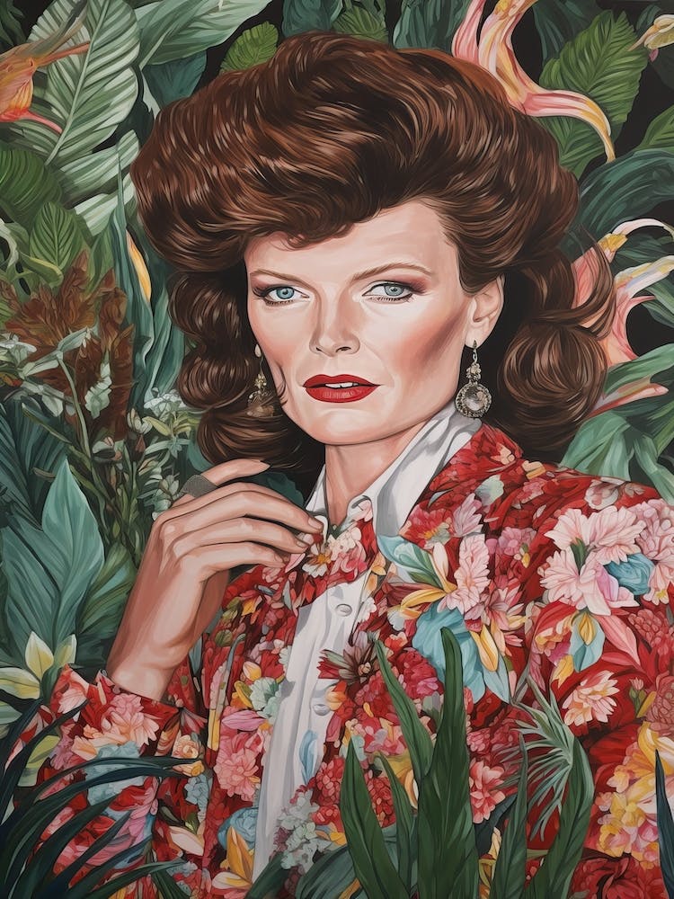 Floral Handpainted Portrait Of Katherine Hepburn 1