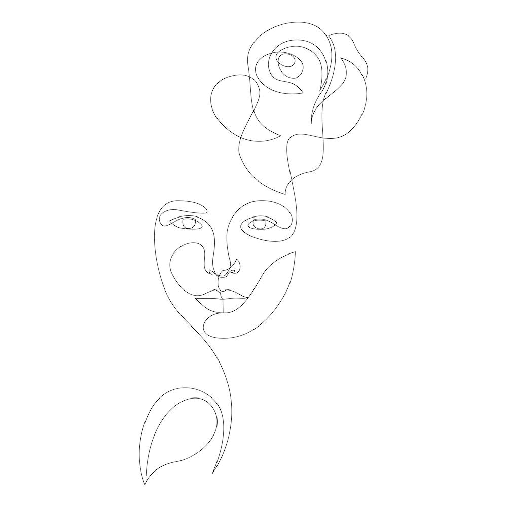 Woman With Flower Square Line