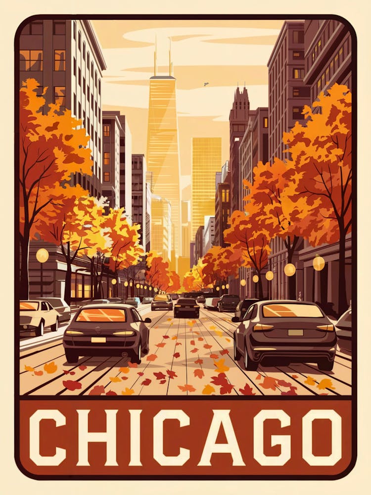 Autumn in Chicago, vintage-inspired Illustration.