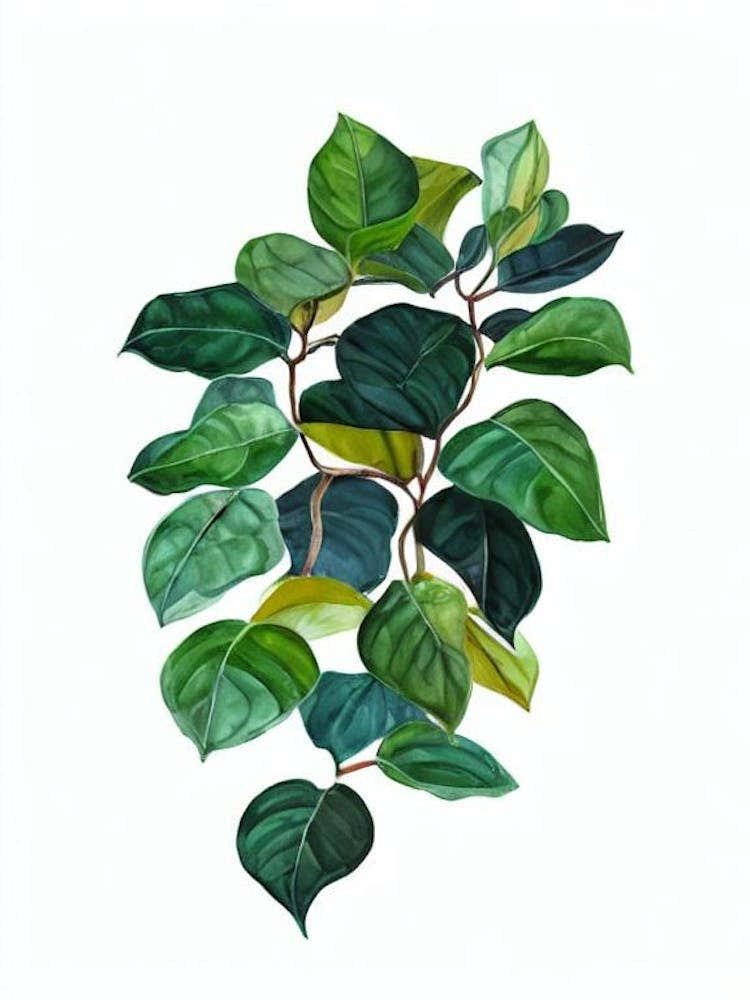 Rubber Plant (Ficus Elastica) Watercolor