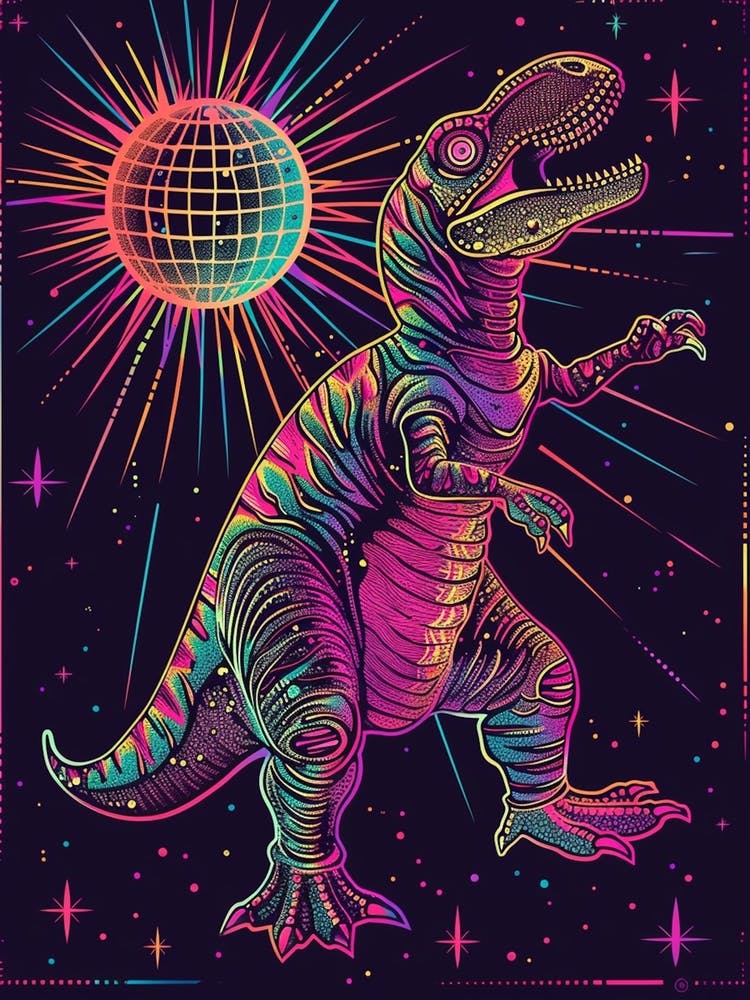 Dinosaur With Shining Disco Ball