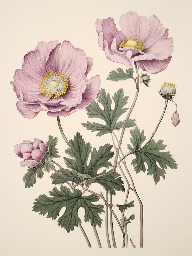 Hanaichige Japanese Anemone 2 Vintage Japanese Botanical