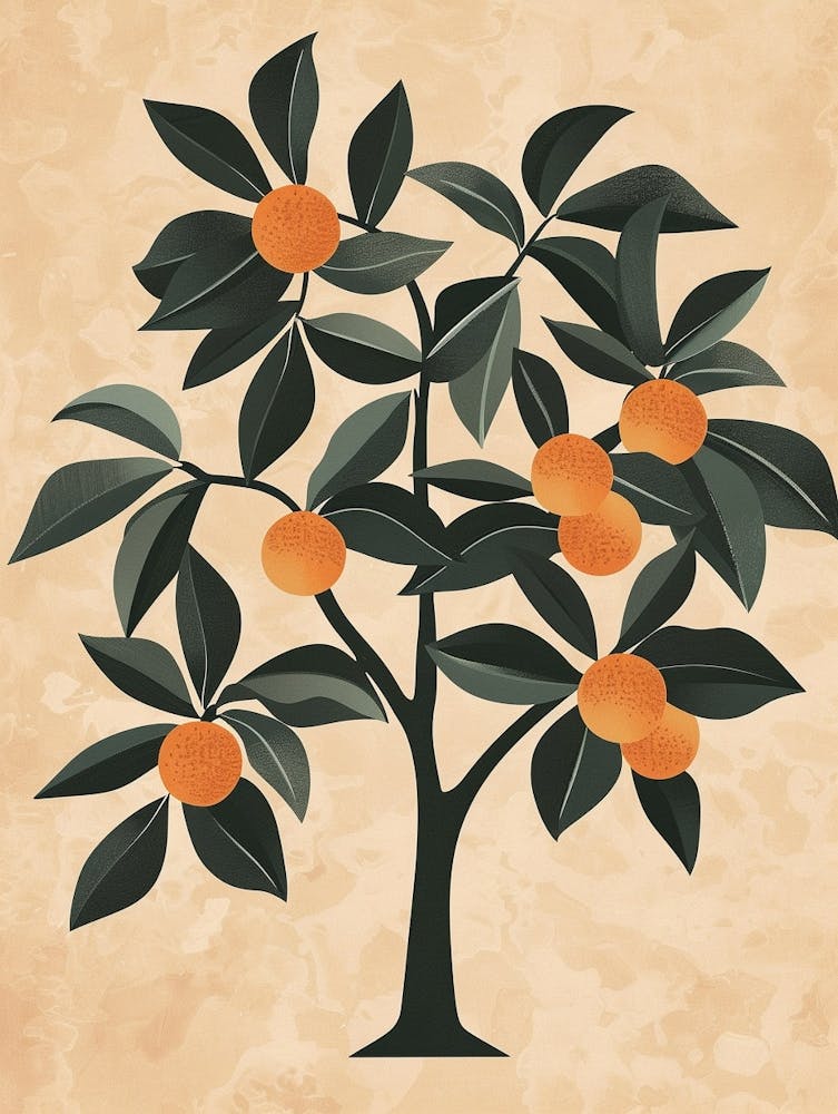 Orange Tree Minimal Japandi Illustration 2