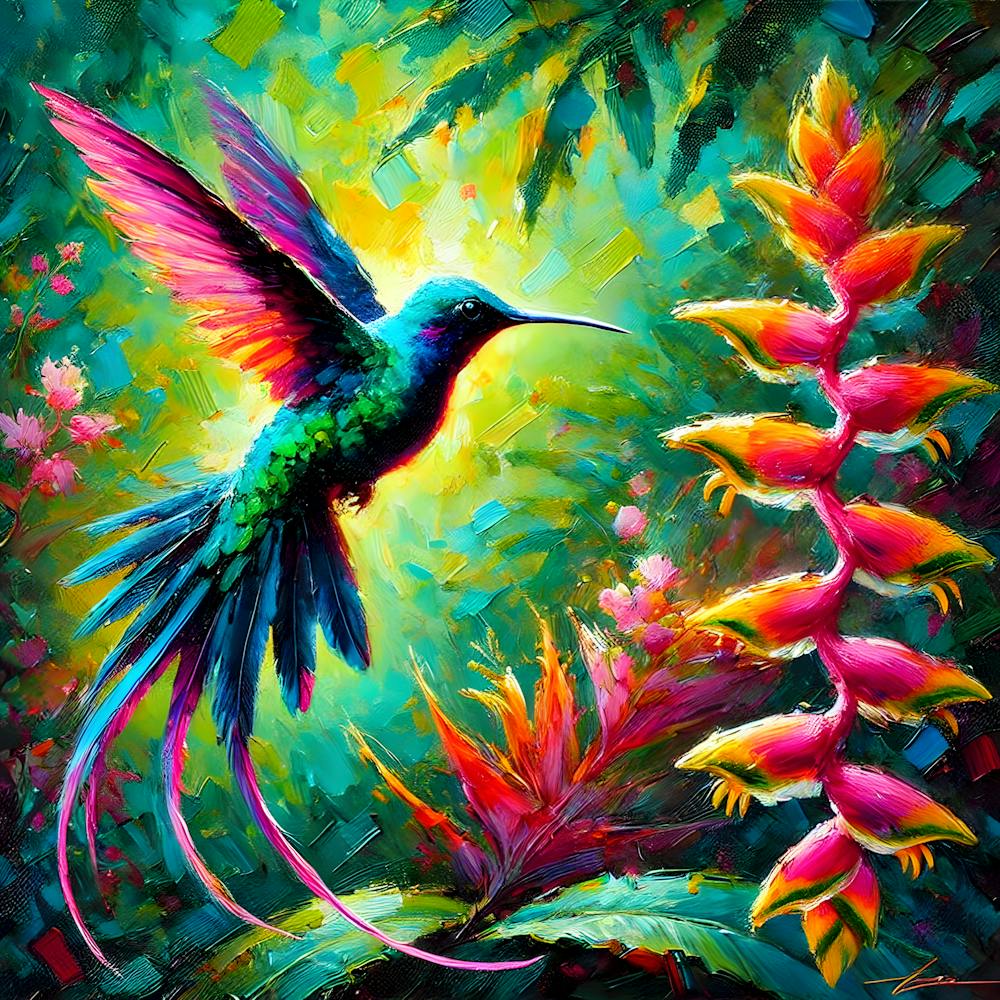 Marvelous Spatuletail Hummingbird Vibrant Impressionist