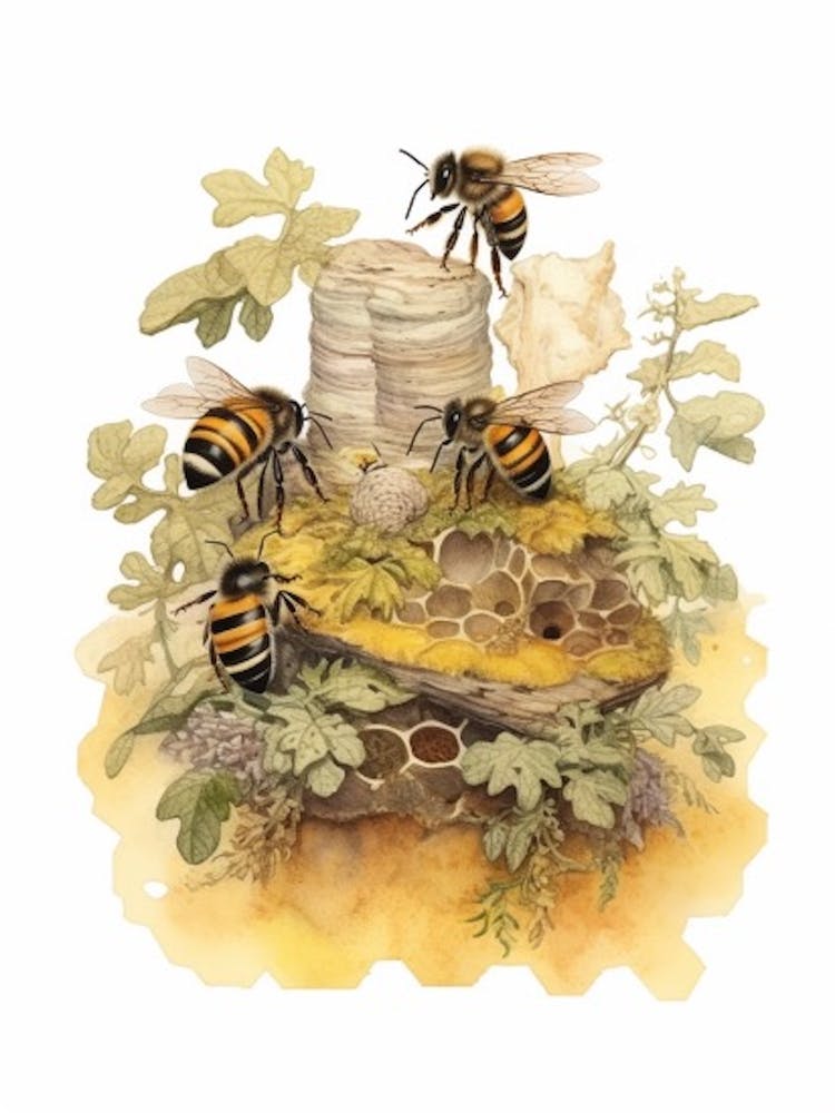 Digger Bee Beehive Watercolour Illustration 4