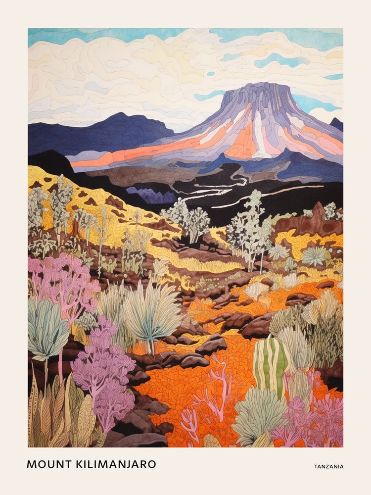 Mount Kilimanjaro Tansania 4 Buntes Berg Illustration Poster