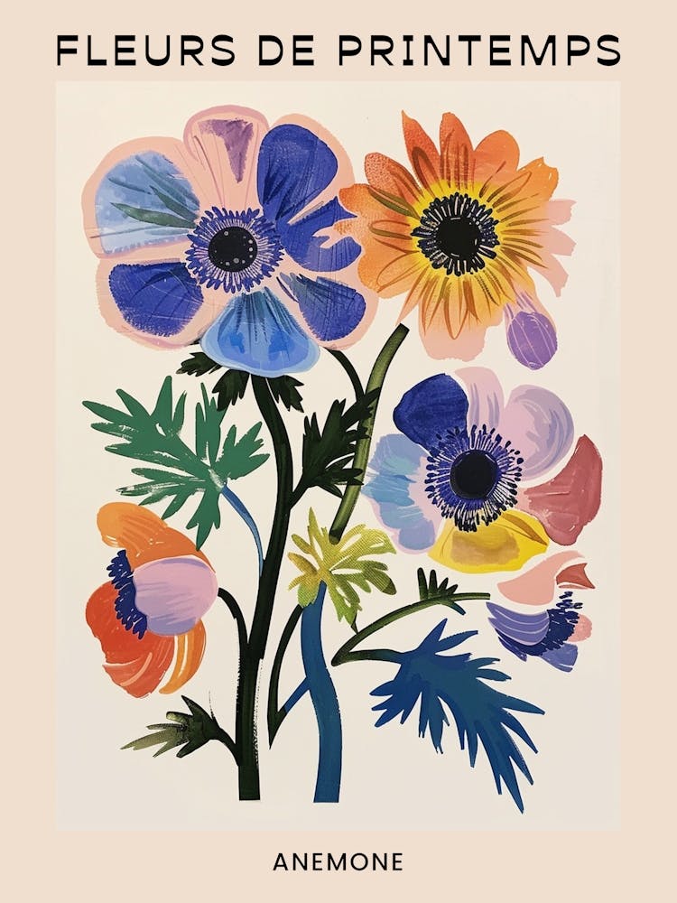 Spring Floral French Poster  Anemone 3