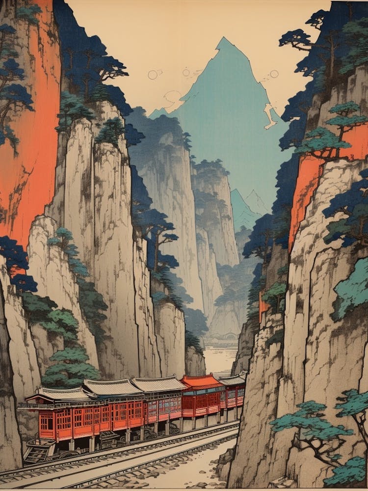 Kurobe Gorge, Japan Vintage Travel Art 3