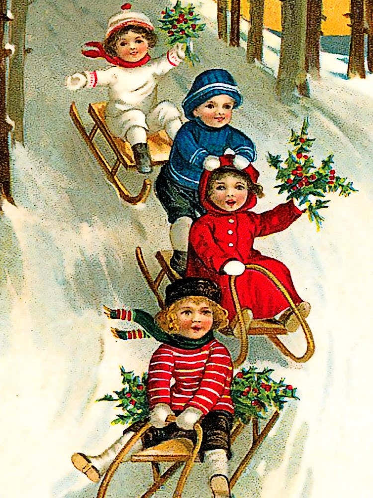 Kids Is Sledding Down A Hill