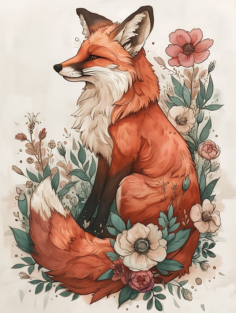 Amazing Red Fox With Flowers 4