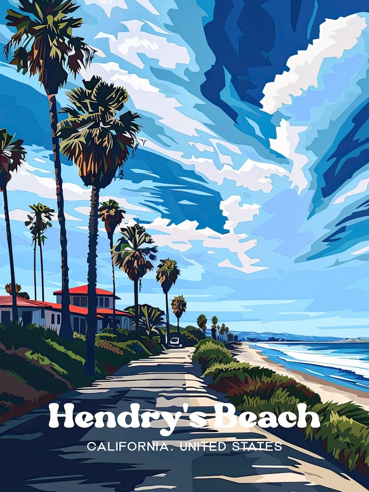 Hendrys Beach California Summer Vacation Digital Travel Art