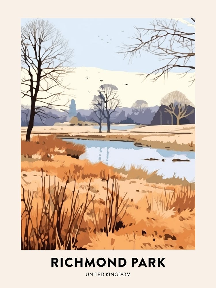 Vintage Winter Travel Poster Richmond Park England 1