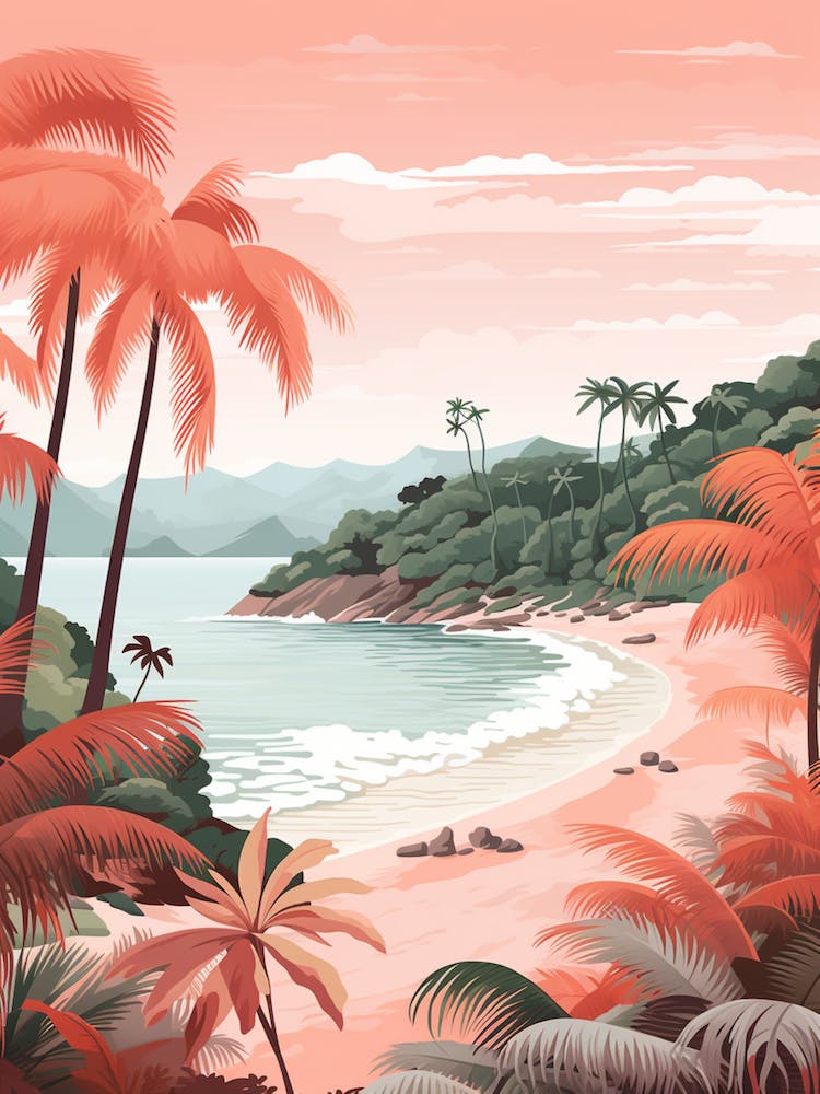 An Illustration In Pink Tones Of Pasir Panjang Beach Redang 4