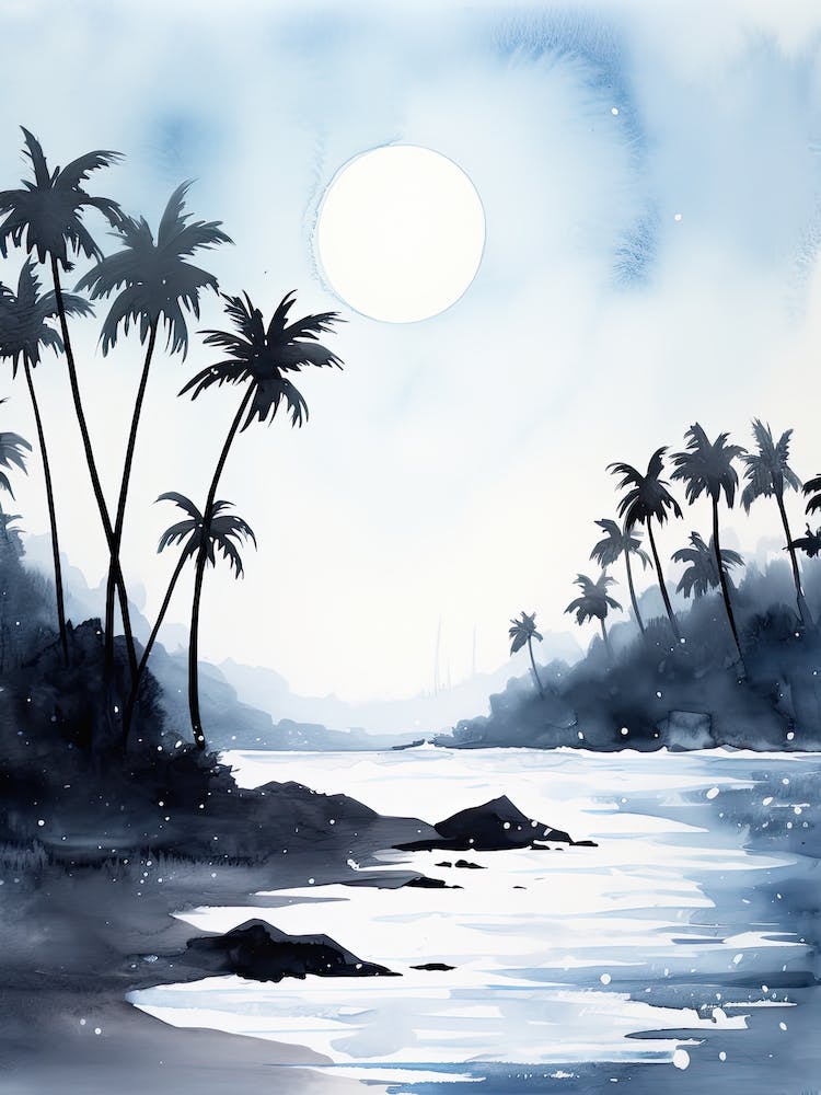 Watercolour Of Twai Anapanapa Black Sand Beach   Maui Hawaii Usa 0