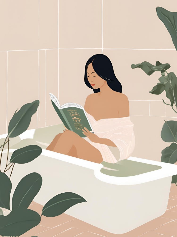 Woman Reading A Book In The Bathtub