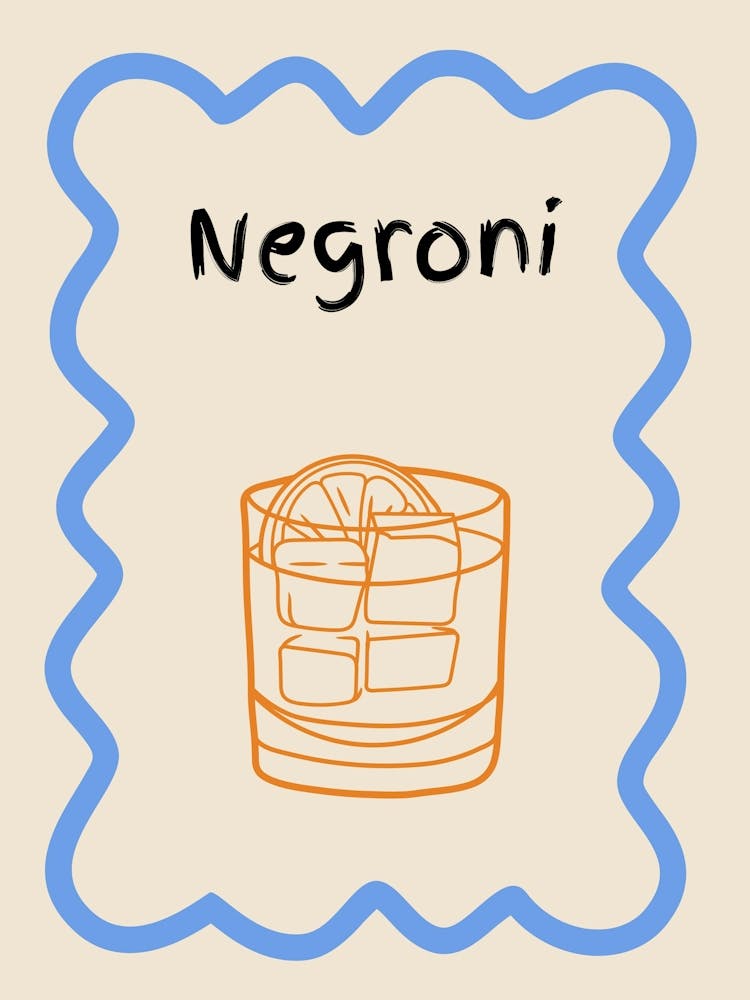 Negroni Doodle Poster Blue & Orange
