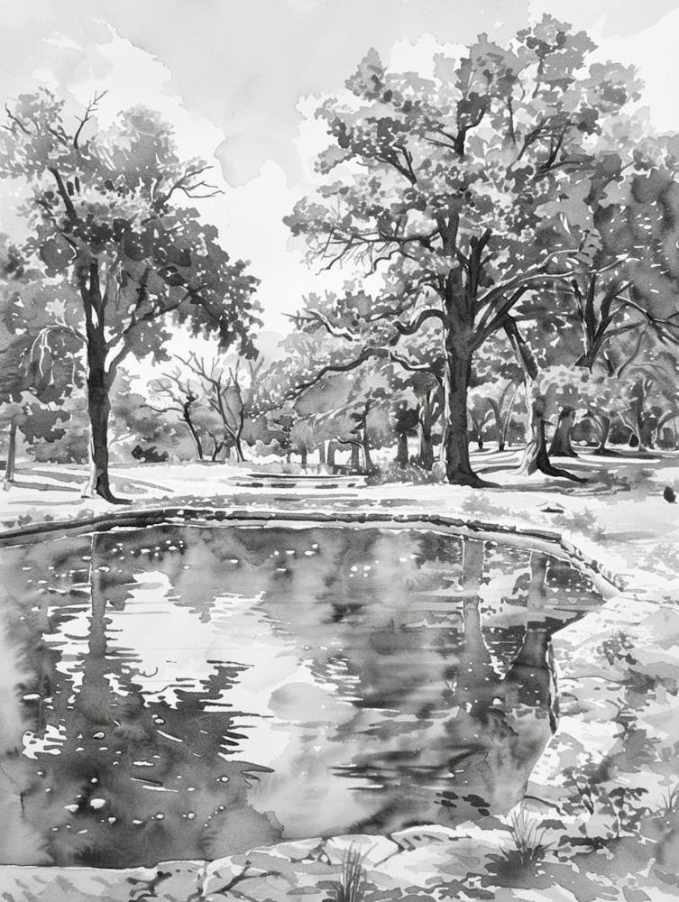 Hamilton Pool Preserve Austin Texas Black And White Watercolour 1