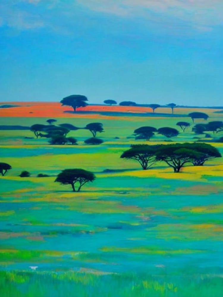 Serengeti National Park Tanzania Blue Oil Painting 1 