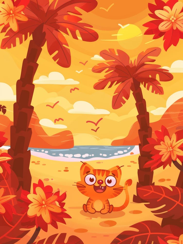 Cartoon Cat On The Beach