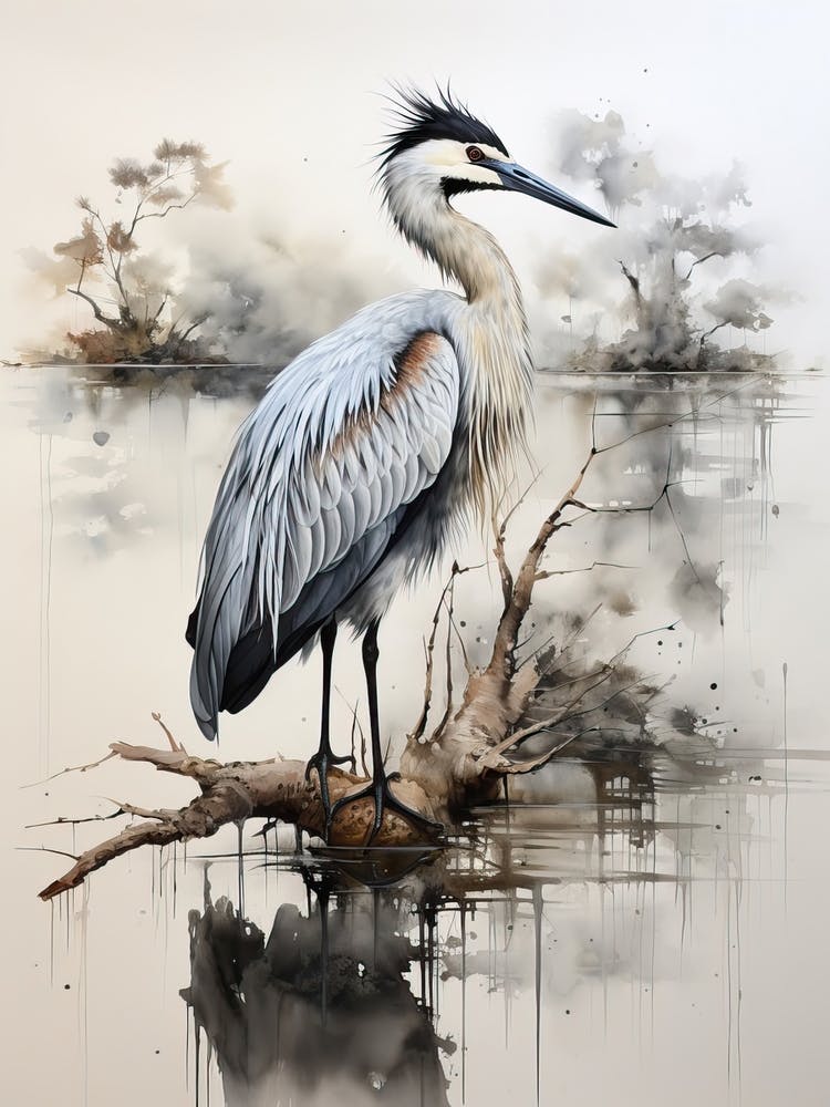 Pelican, Japanese Brush Painting, Ukiyo E, Minimal 2