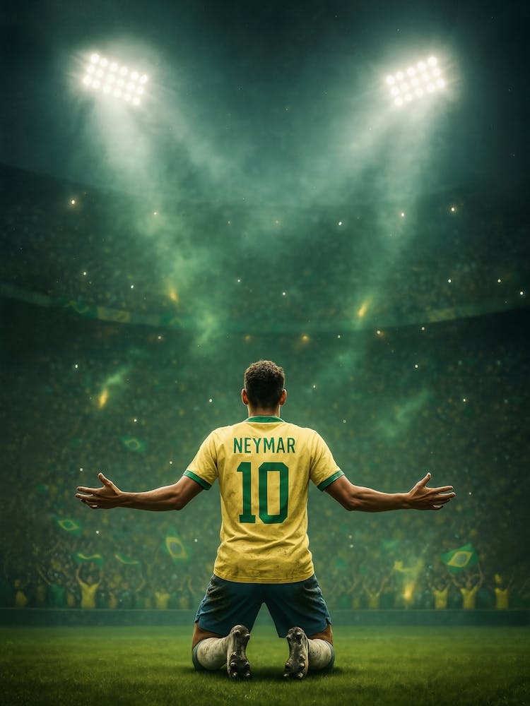 Neymar Poster – Brazil’s Emotional Football Hero: Neymar in celebration and prayer – a vibrant mix of talent, passion, and South American flair. From world cup highs to champions league nights, this poster captures Brazil’s superstar in full emotional force.