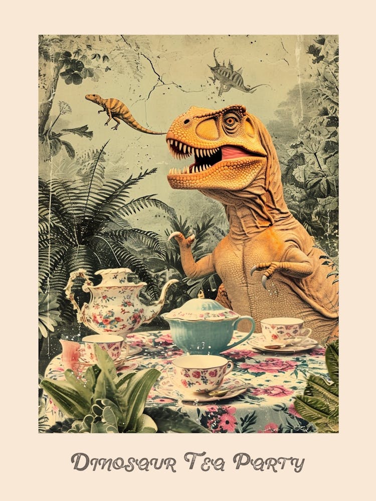 Vintage Dinosaurier-Teeparty Poster 3