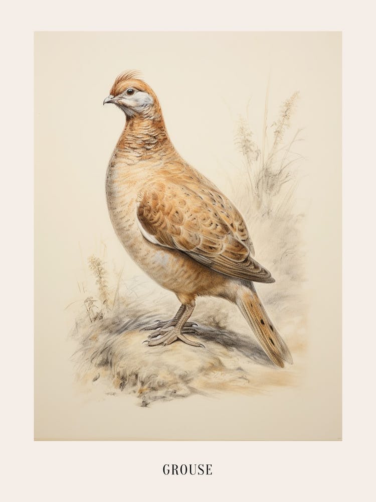 Vintage Bird Drawing Grouse 3 Poster