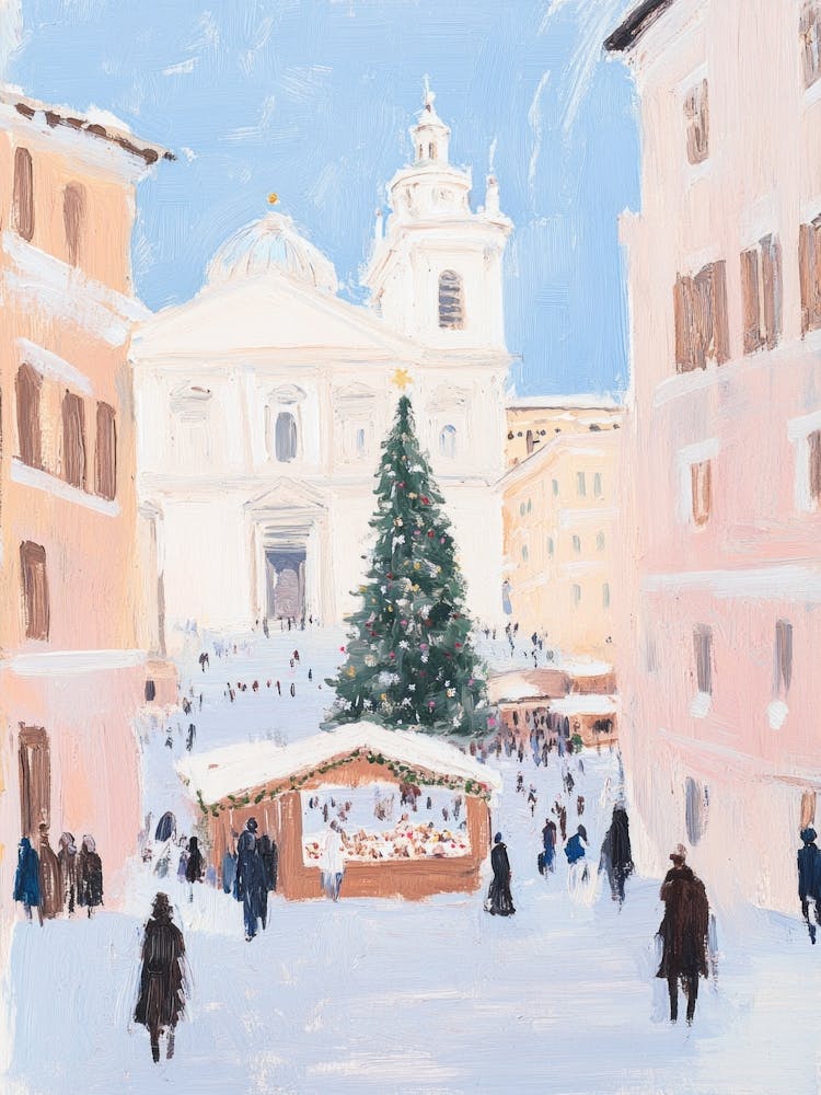 Christmas Market In Rome. Pastel Acrylic