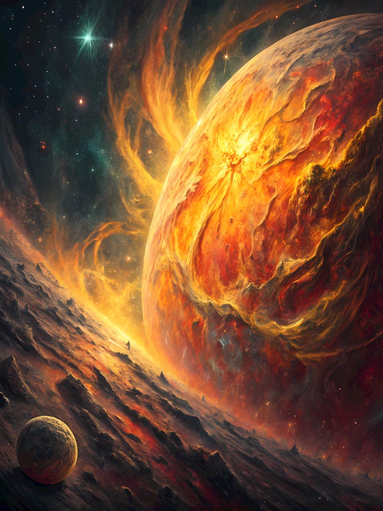 Textured Surface of the Sun/Planet Oil Painting