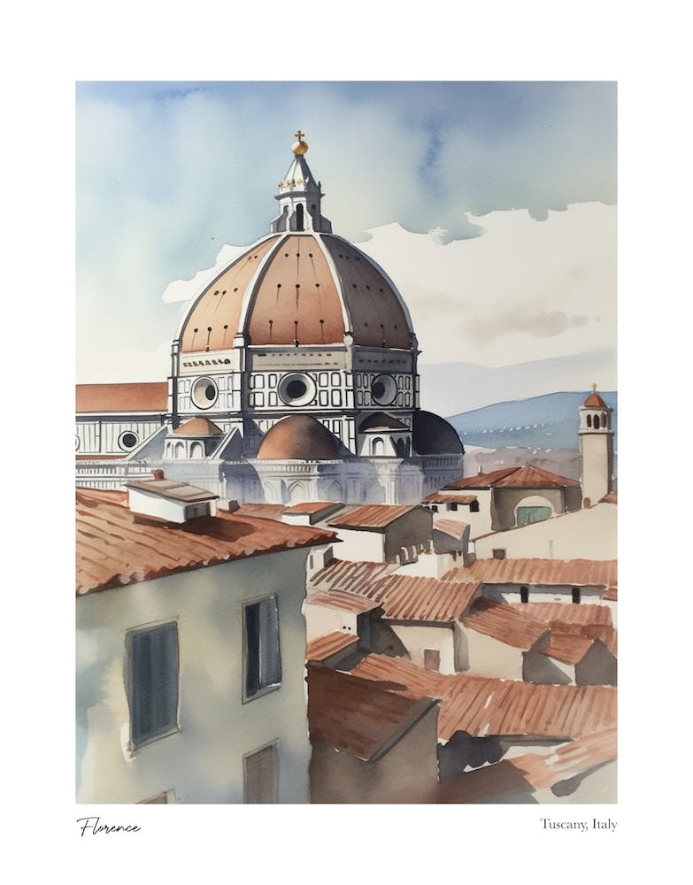 Florence, Tuscany, Italy 1 Watercolour Travel Poster