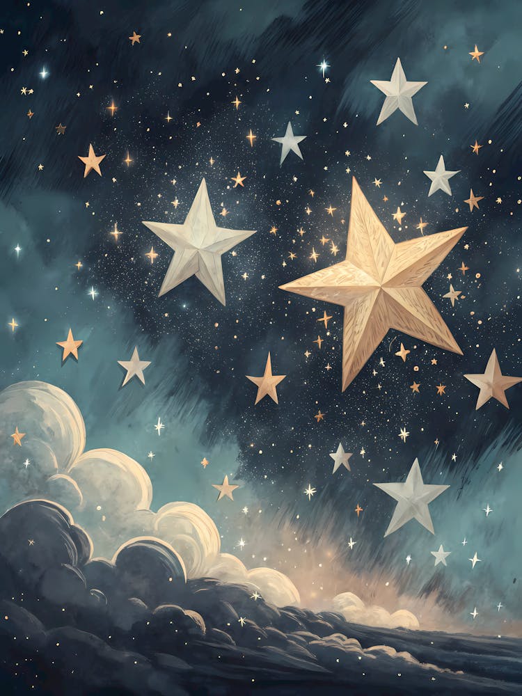A Minimalist Stars In The Sky Oil Painting Style