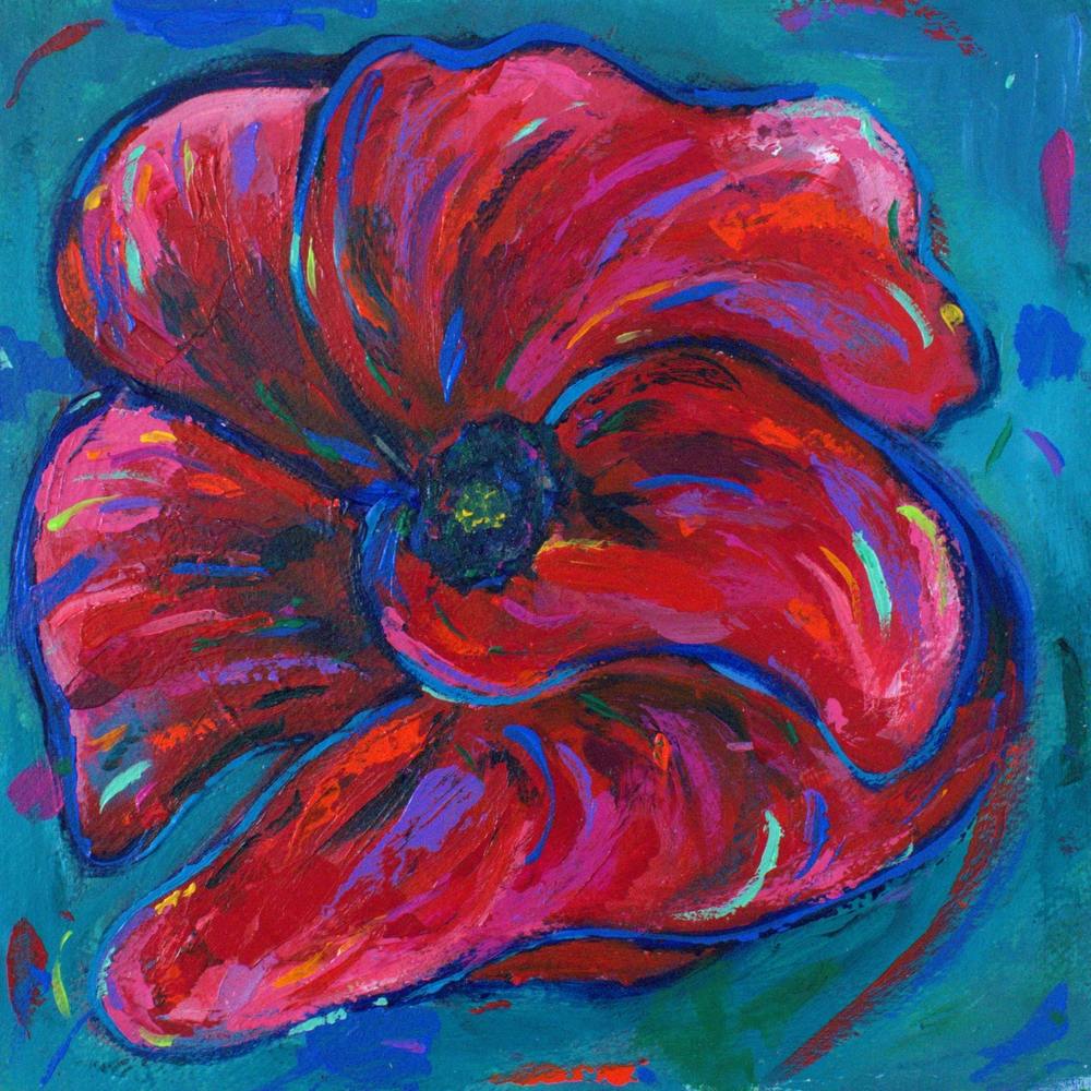 Poppy Red In Teal Square