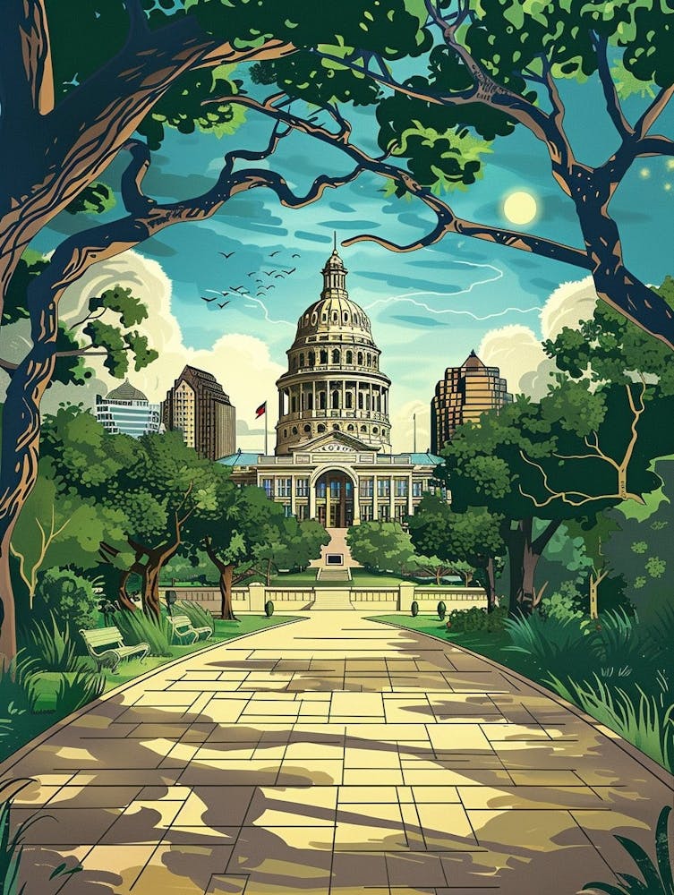 Storybook Illustration The Austin Texas State Capitol Austin Texas 2