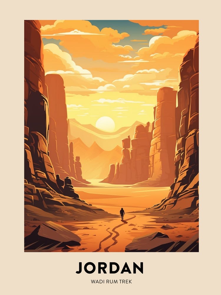 Wadi Rum Trek Jordan 2 Vintage Hiking Travel Poster