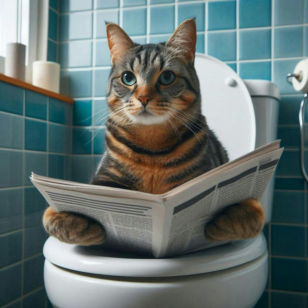 Cat Reading Newspaper On Toilet 2