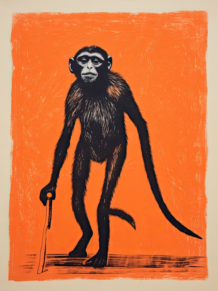Spider Monkey, Woodblock Animal Drawing 2