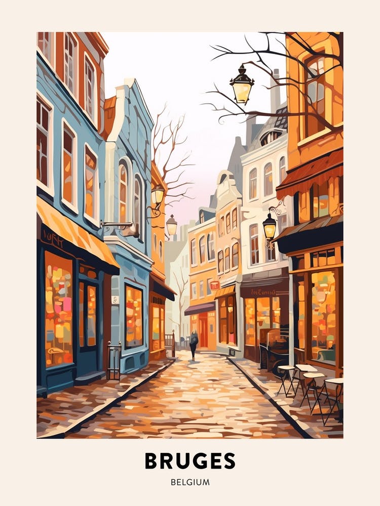 Vintage Winter-Reiseposter Brügge Belgien 4