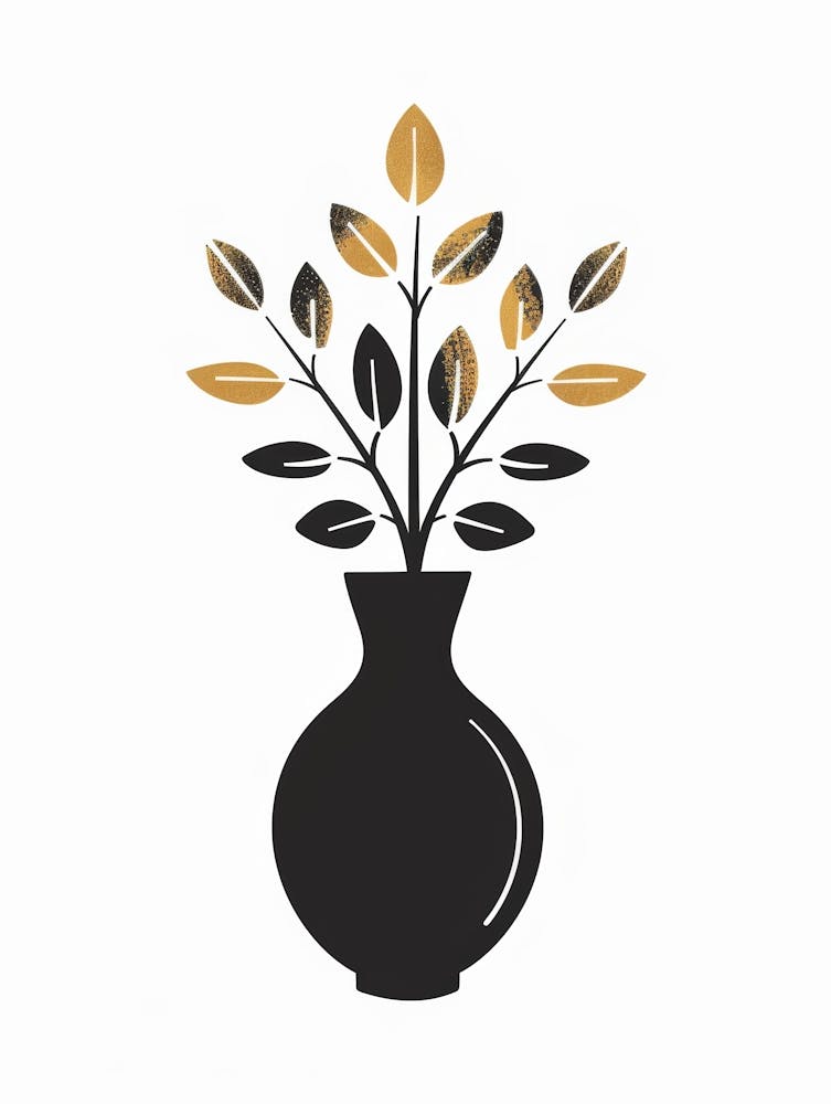 Black Vase With Gold Leaves