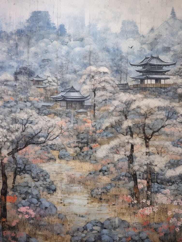 Winter City Park Painting Kenrokuen Garden Kanazawa Japan 2