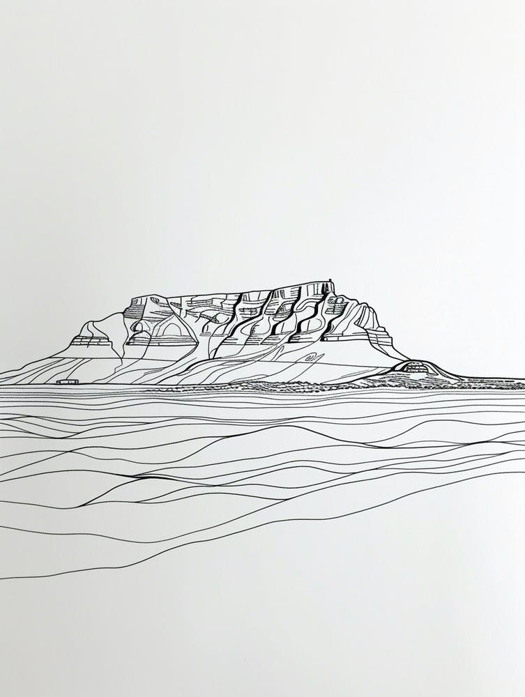 Table Mountain South Africa Line Drawing 1