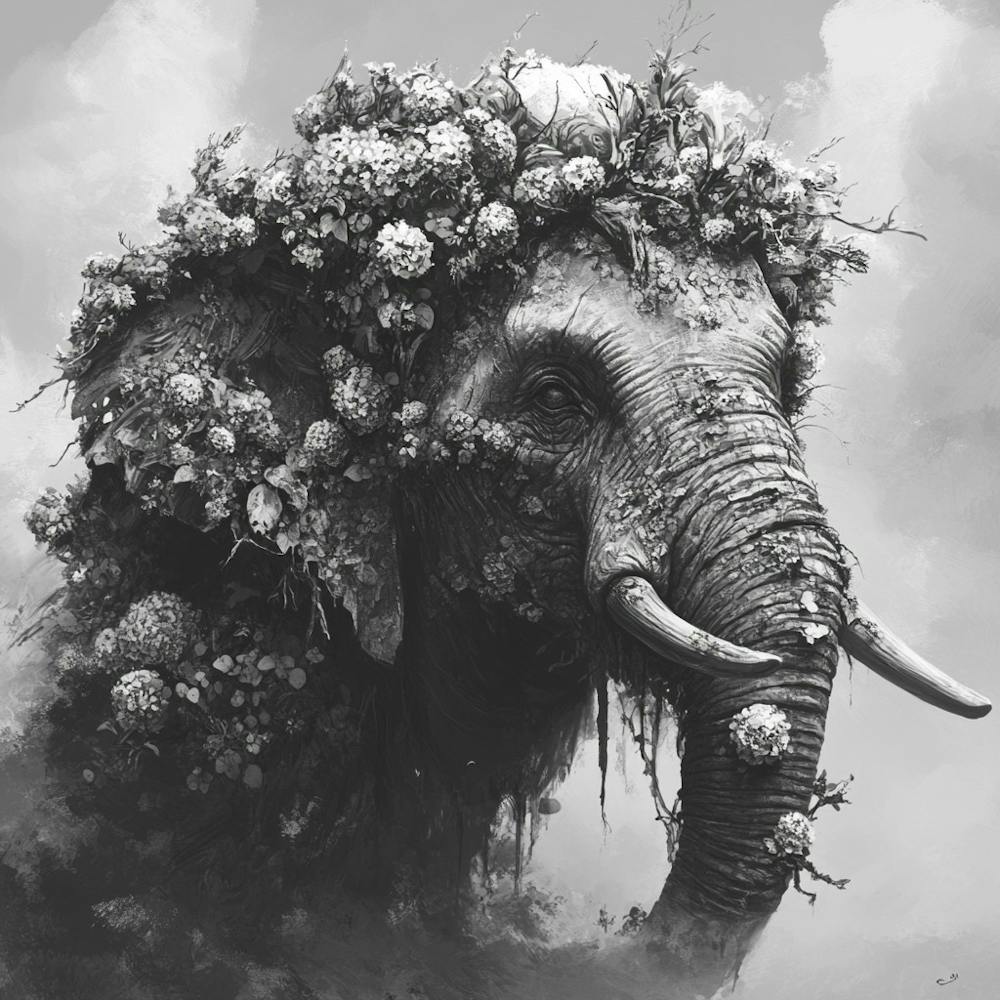 Elephant With Flowers On Its Head