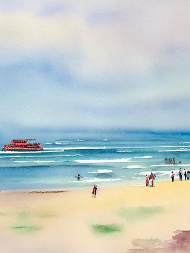 Galle Face Green Beach 4, Colombo, Sri Lanka Watercolour