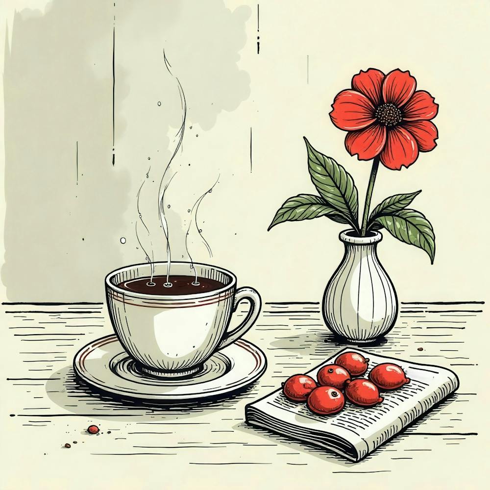 Coffee And Red Flower 1