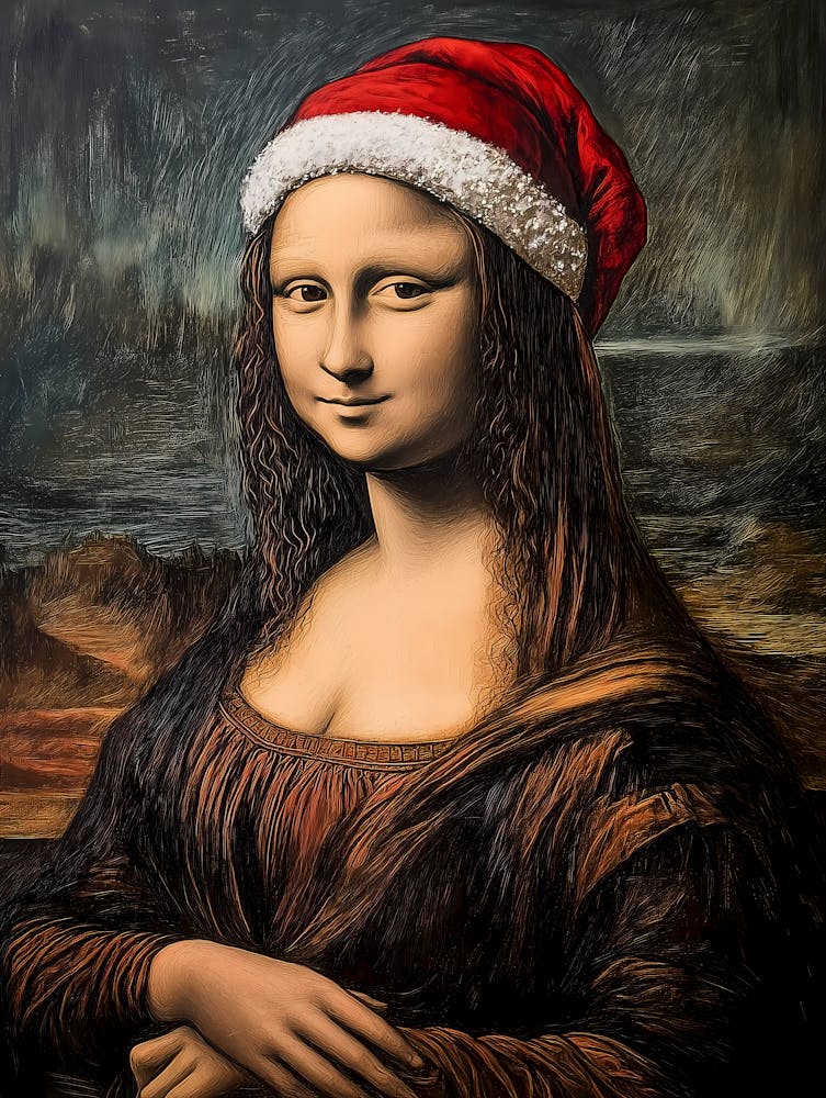 Mona Lisa In Santa Hat