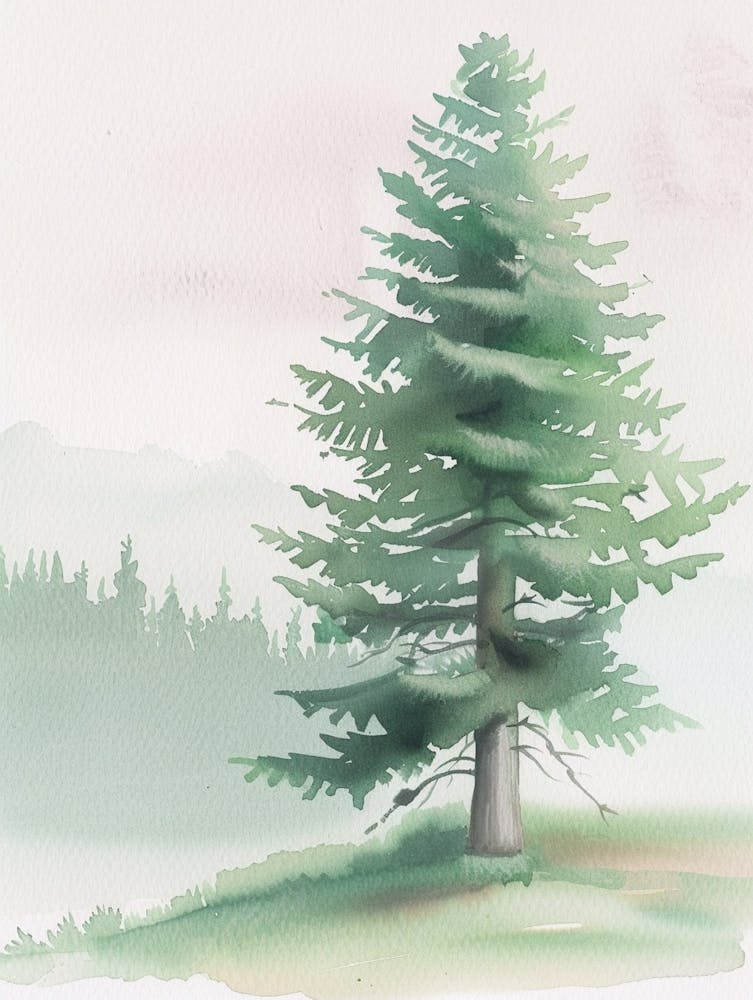 Fir Tree Atmospheric Watercolour Painting 3