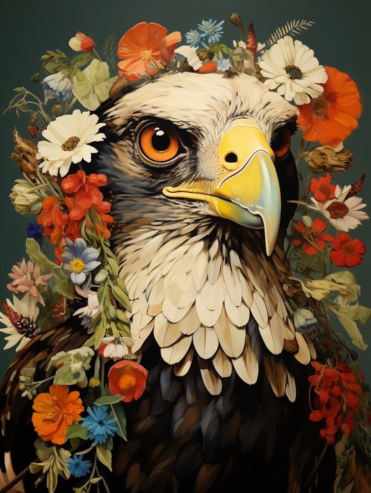 Vogel mit Blumenkrone Falke 4
