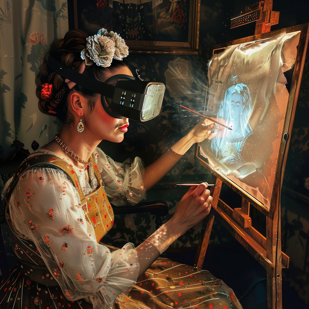 Digital Frida Series. Frida Kahlo Working With Virtual Reality.