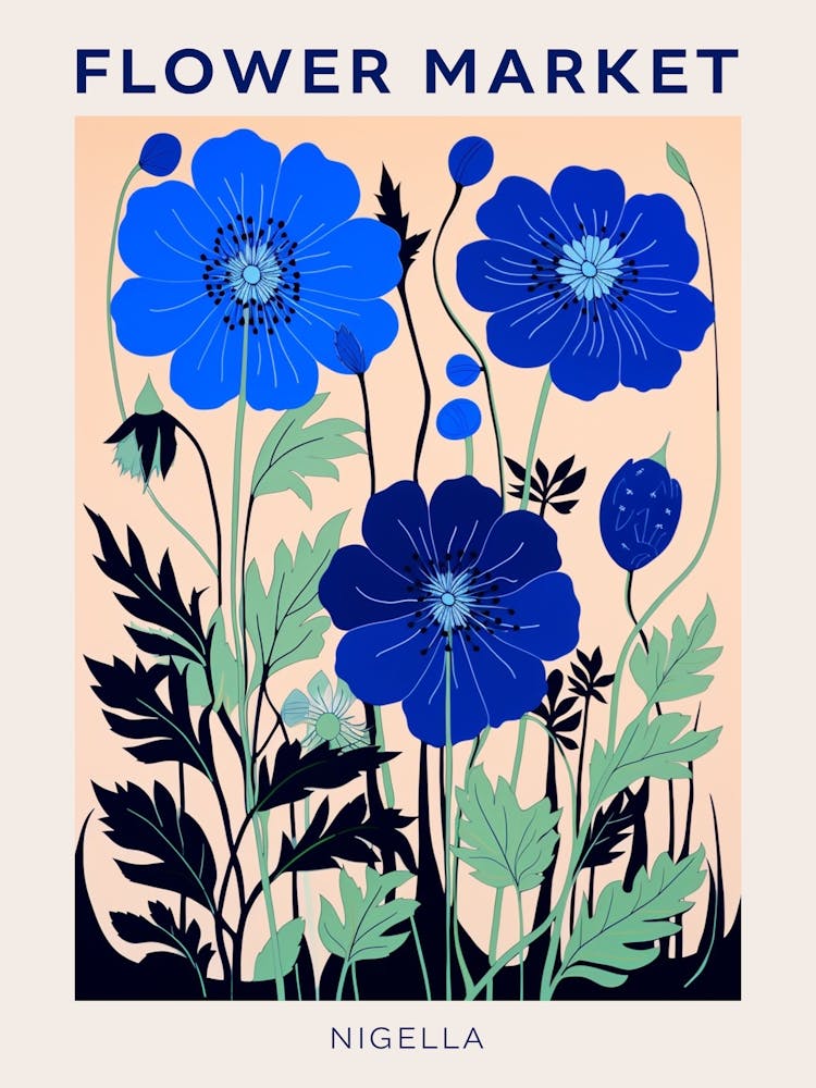 Blue Flower Market Poster Love In A Mist Nigella 2