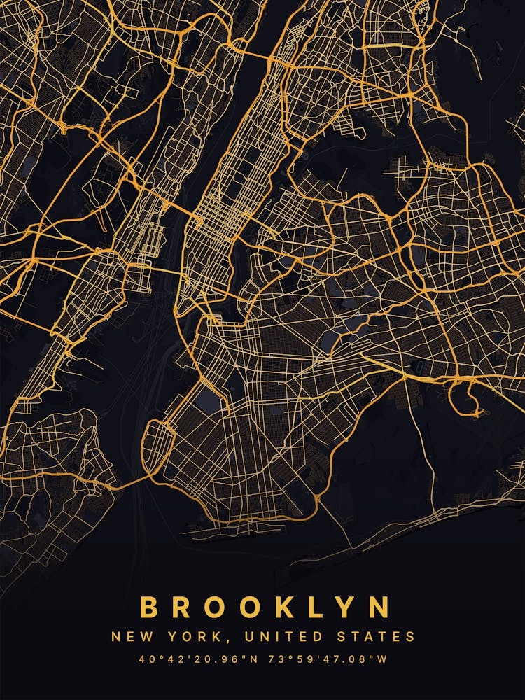 Brooklyn New York USA Black And Gold Map